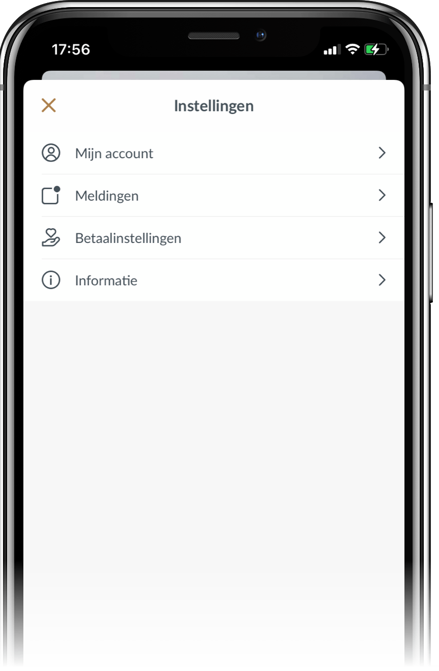 Scherm met settings in kerk app