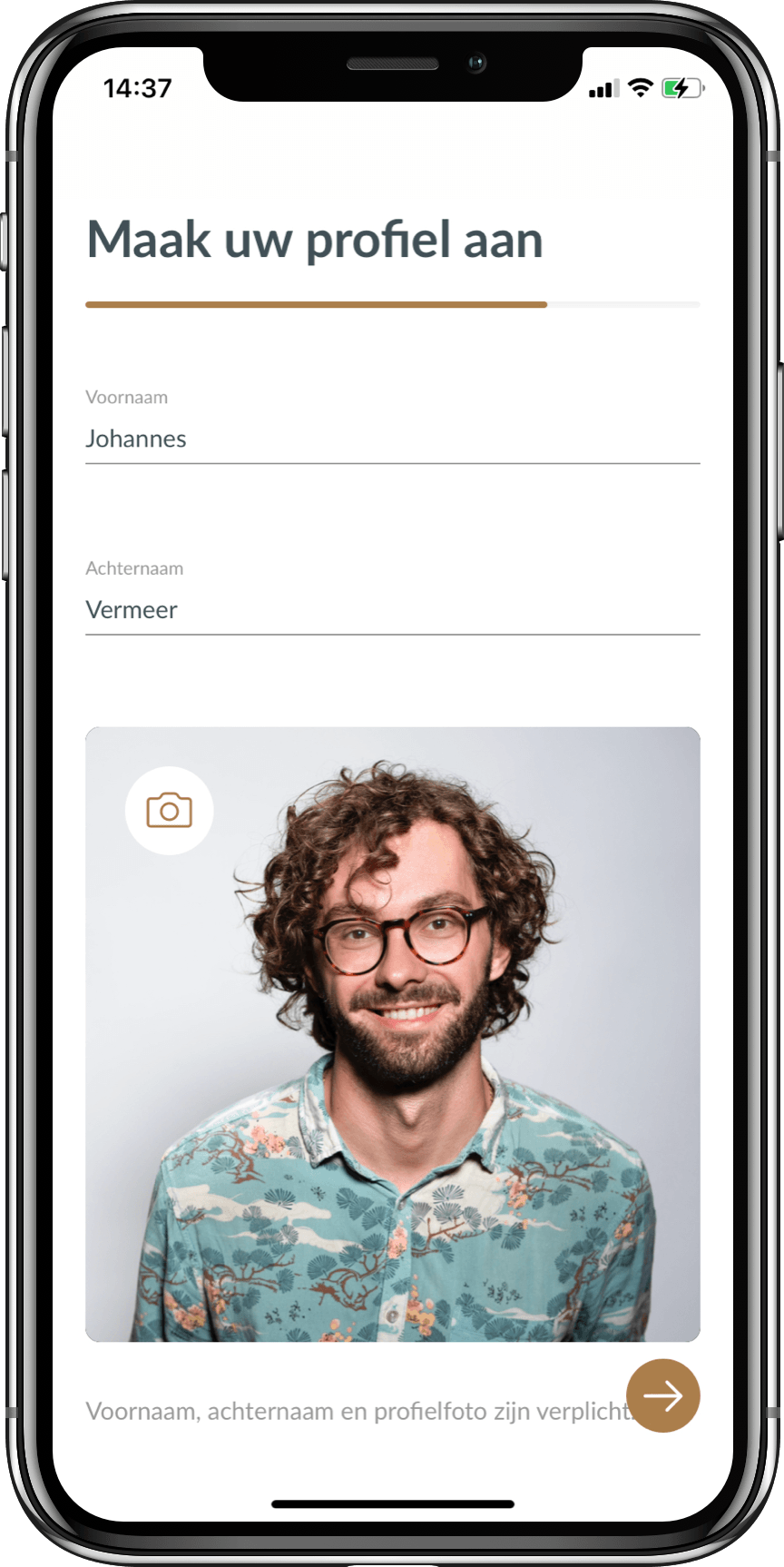 Aanmaken profiel en toevoegen profielfoto scherm in kerkapp