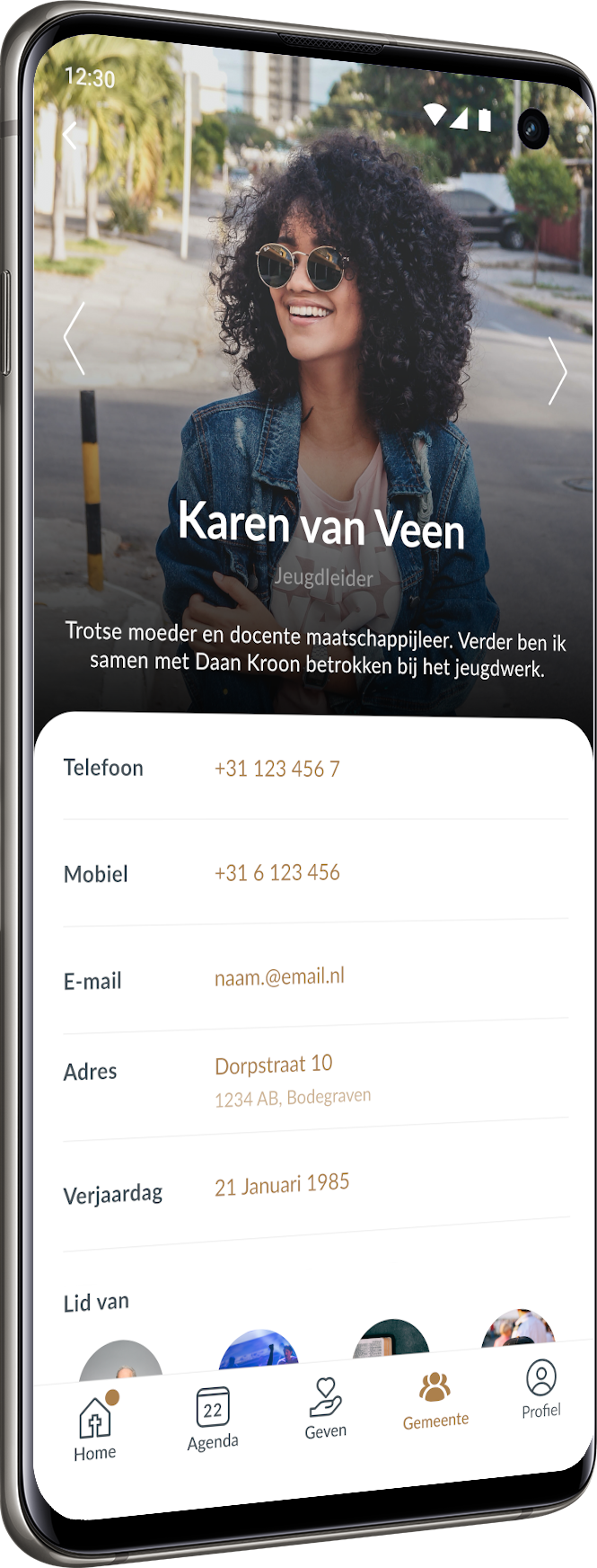 Gemeentegids op de Galaxy s10 in werking