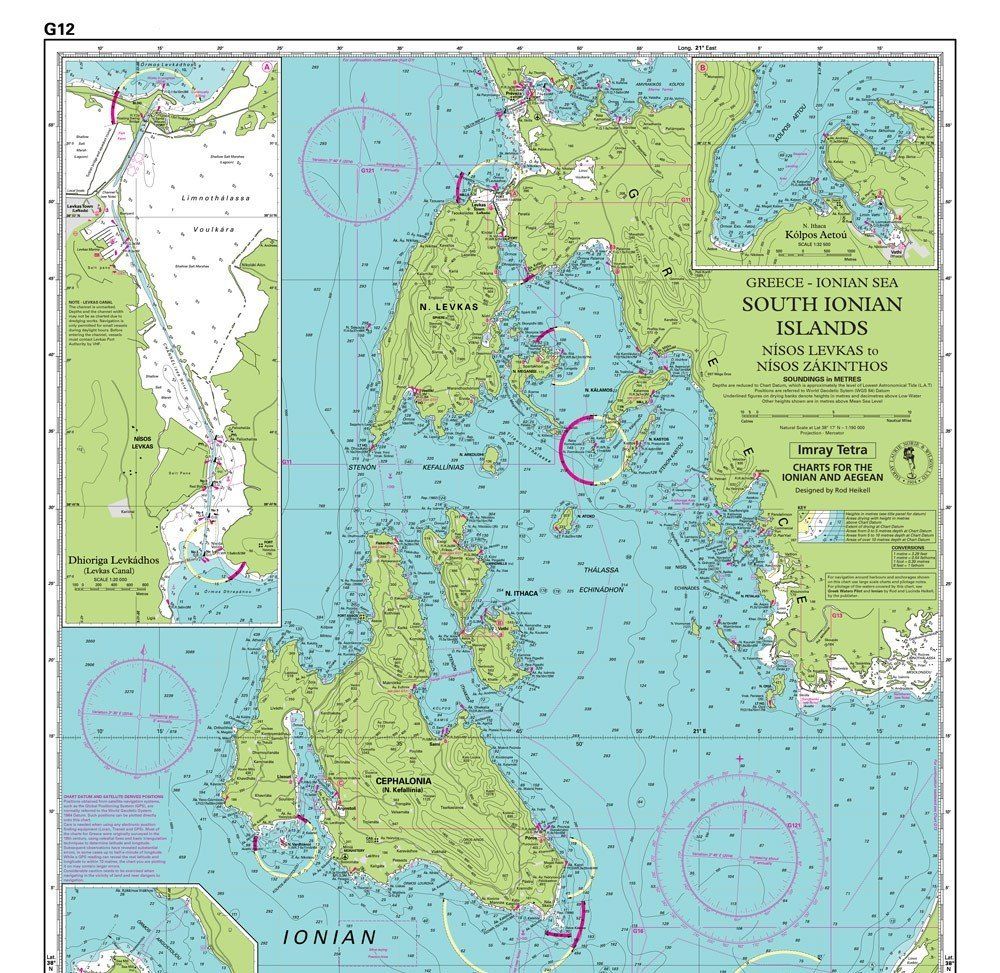 Chart map of the Southern Danish Islands with blue sea, green land, and navigation markings