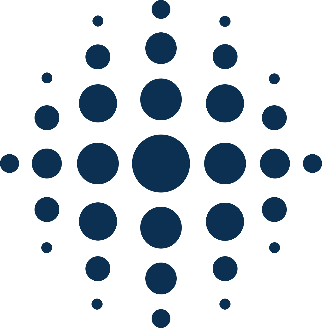 A blue circle with dots on it on a white background.