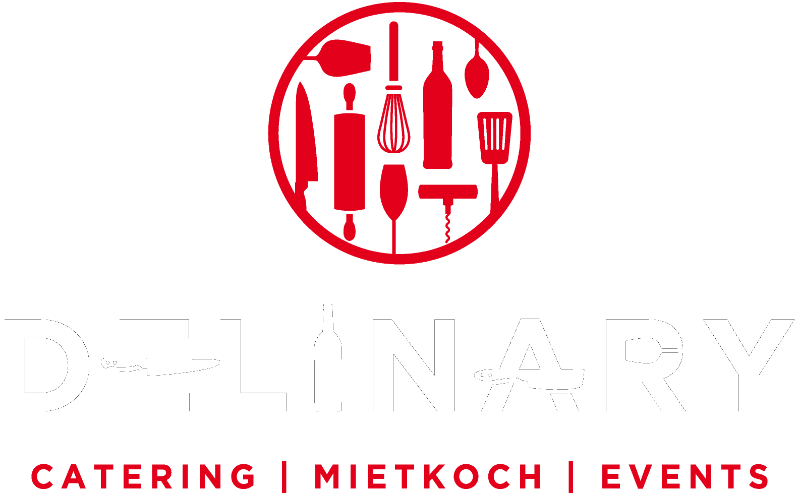 Ein rot-weißes Logo für ein Catering-Unternehmen.