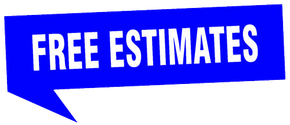 a blue speech bubble with the words `` free estimates '' written on it .