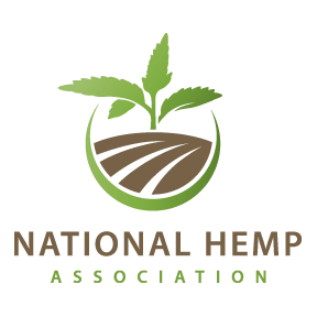 A logo for the national hemp association with a plant growing out of the ground
