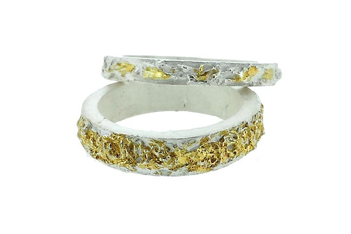 Fine silver textured ring with 24ct gold accents (Keum boo)