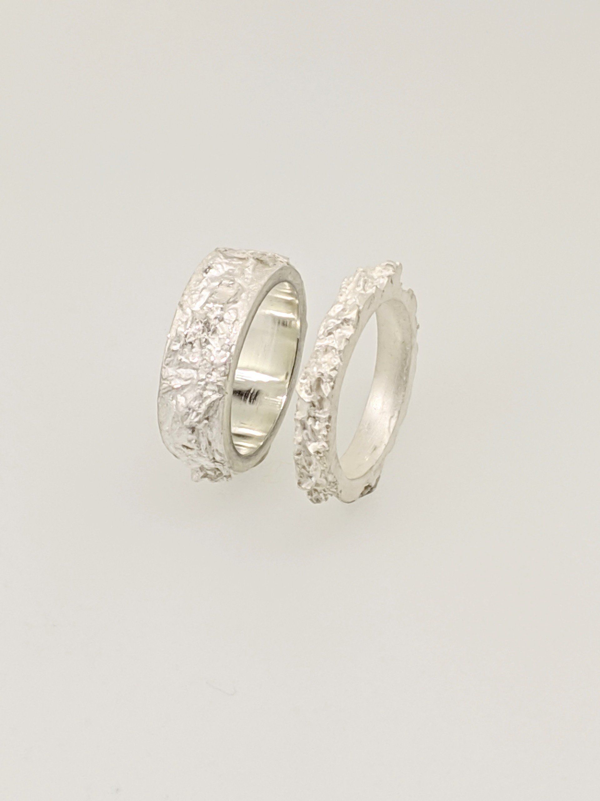 Rockface: Narrow and wide sculptural ring in sterling silver