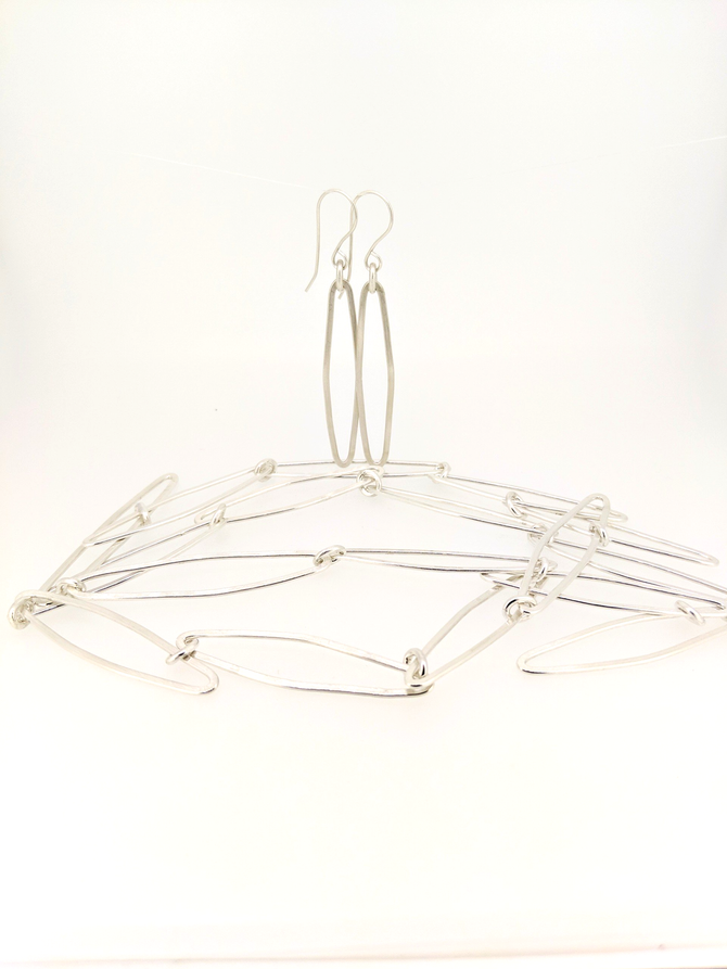 Modernist sterling silver necklace and earring set