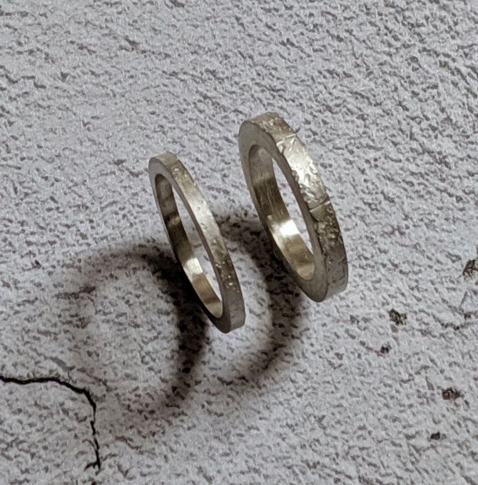 Concrete textured sterling silver rings