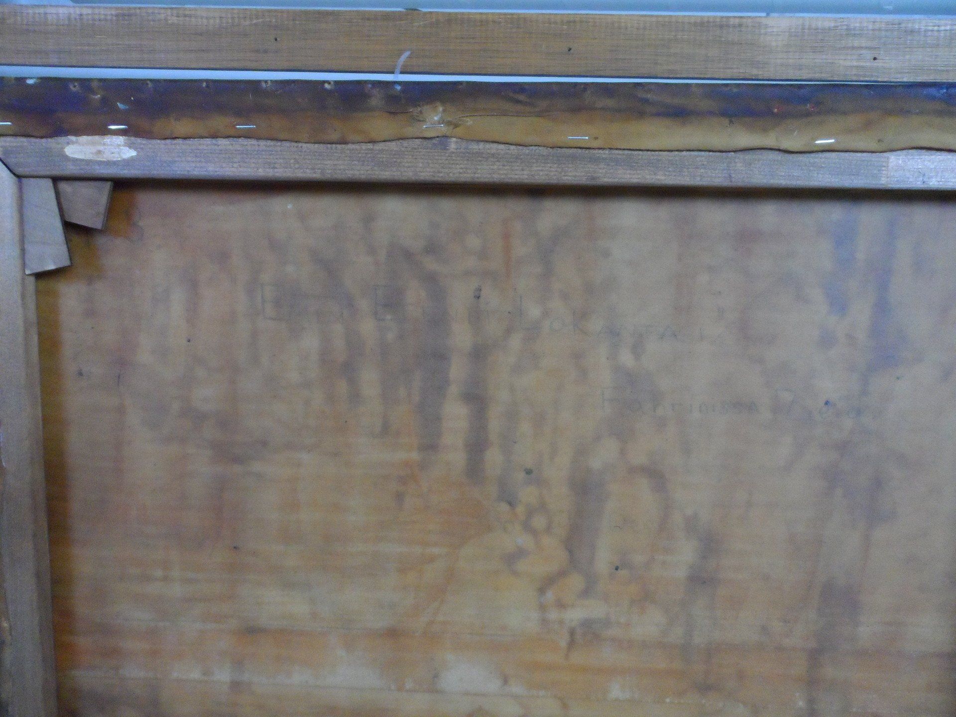 Faint pencil inscription on back of canvas after transparent lining