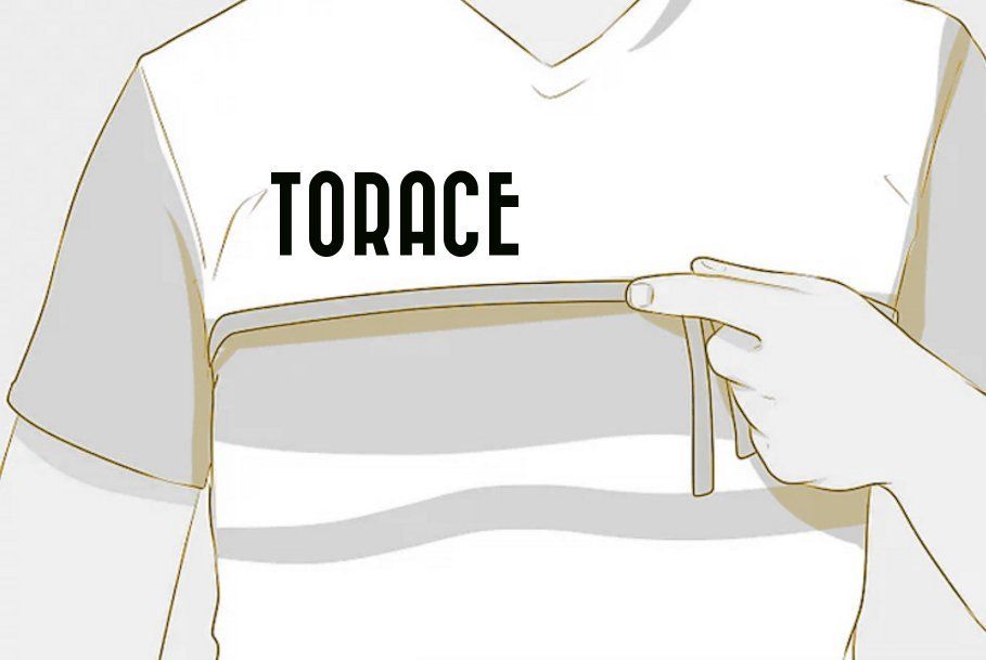 Una persona che indossa una camicia bianca con la parola torace sopra