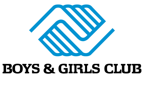 The logo for the boys and girls club is a blue and white handshake.