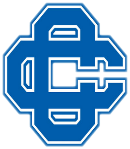 Blue and white logo with overlapping letters