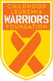 Logo of Childhood Leukemia Warriors Foundation, featuring an orange awareness ribbon on a yellow shield.