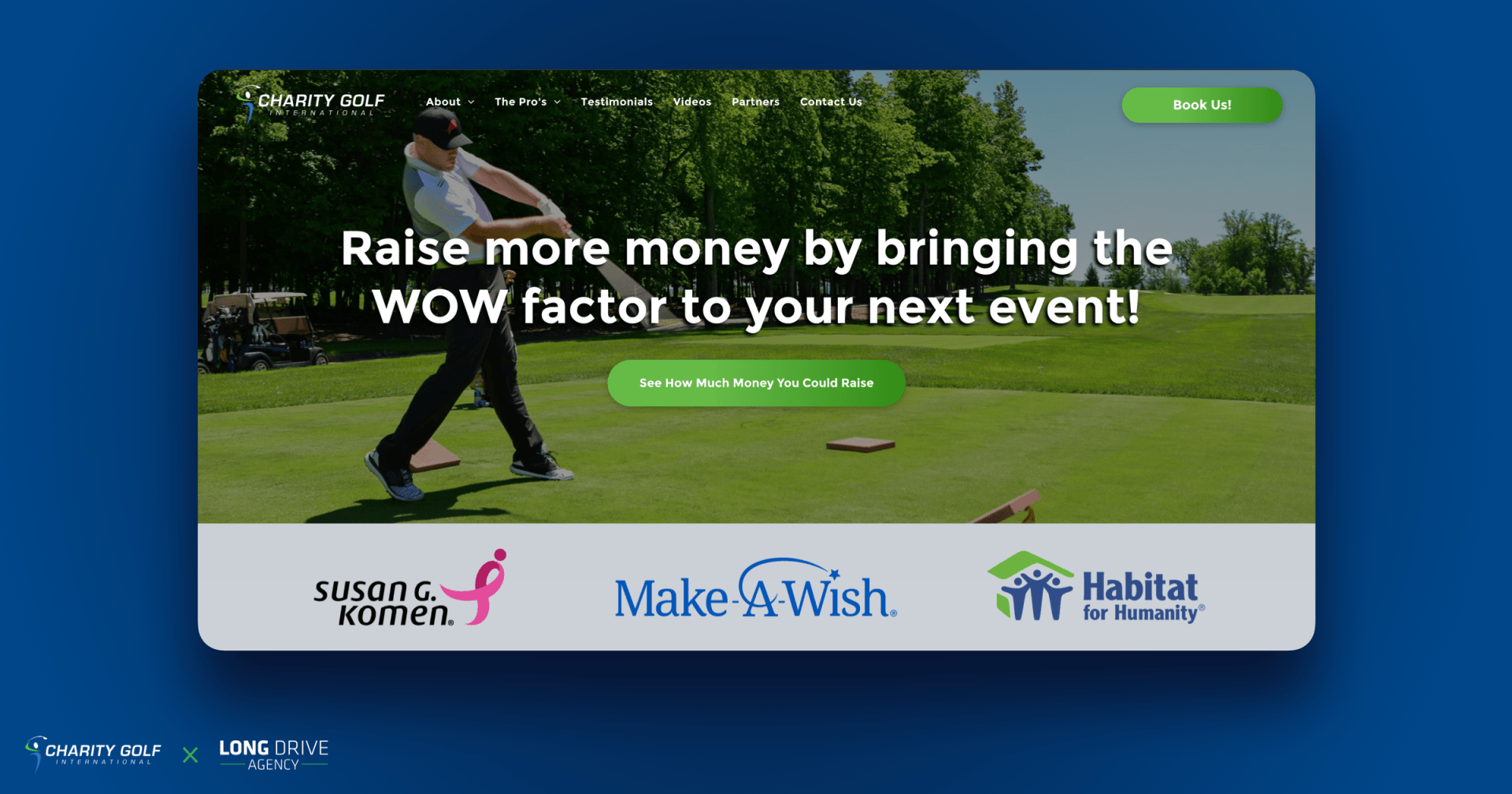 A preview of the new Charity Golf International website created by Long Drive Agency Charity Golf International New Website by Long Drive Agency