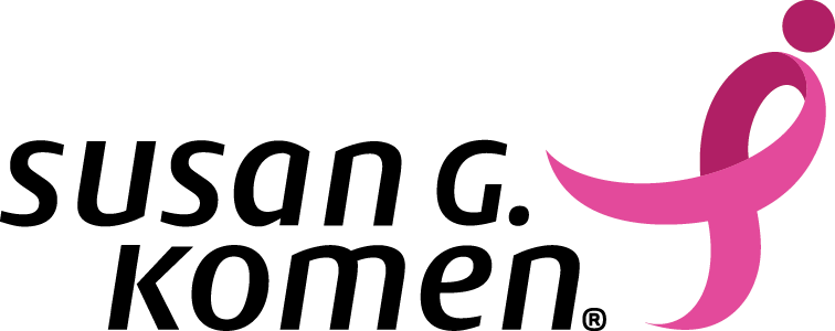 The logo for susan g. komen has a pink ribbon on it.