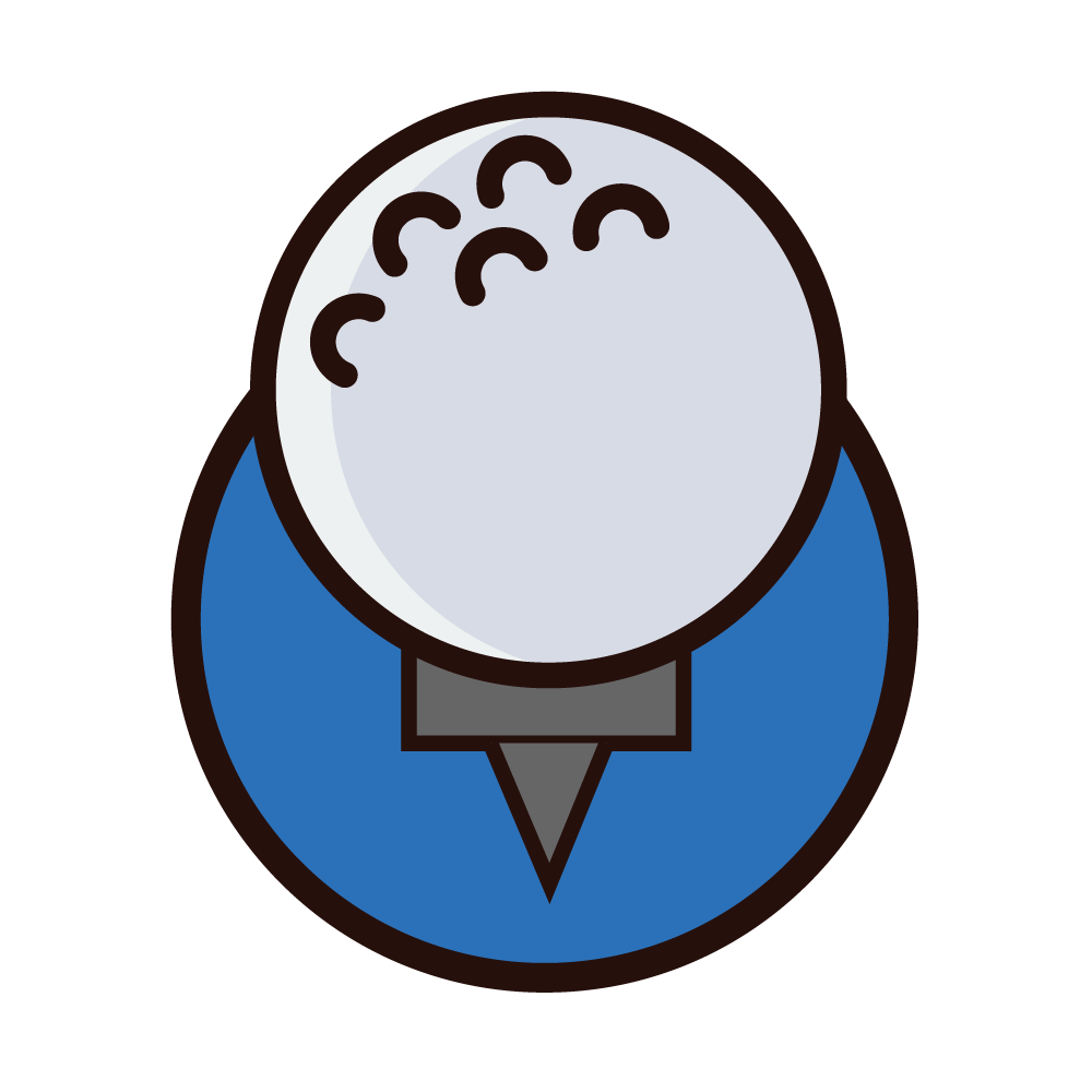 A cartoon illustration of a golf ball on a tee.