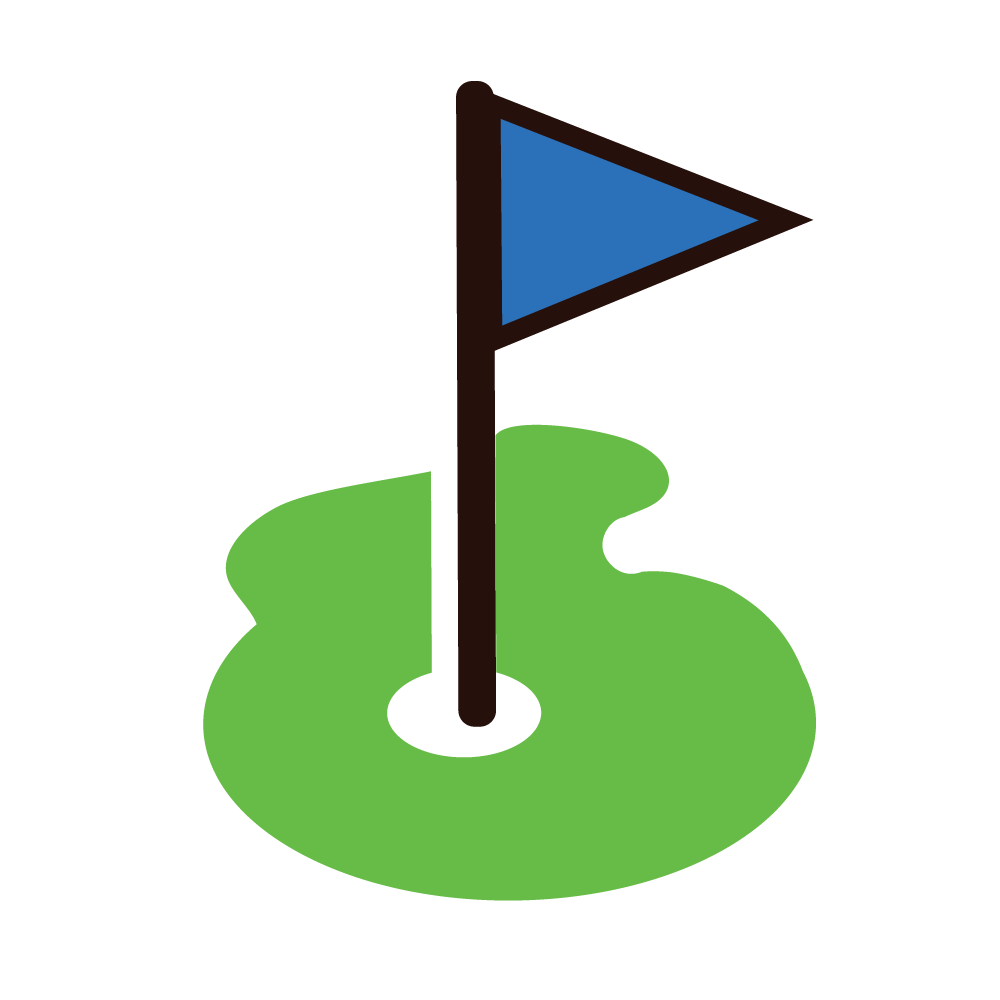 A blue flag is sitting on top of a green golf course.