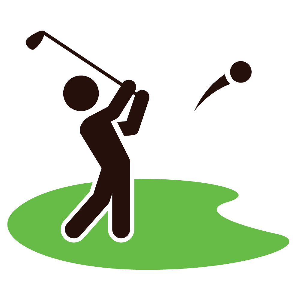 A man is swinging a golf club at a golf ball.