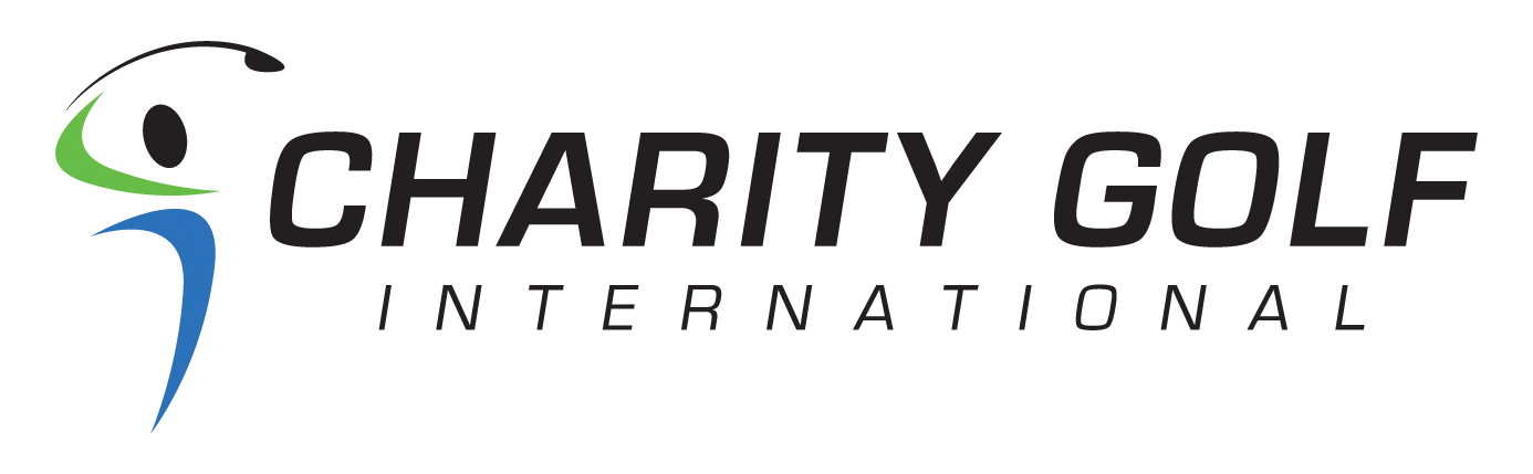 Logo for Charity Golf International: a stylized figure swinging a golf club, with text "CHARITY GOLF INTERNATIONAL".