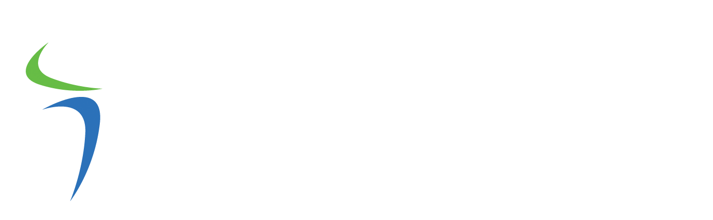 Logo with green arc over blue swoosh.