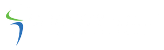 Logo with green arc over blue swoosh.