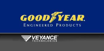 Logos de Goodyear Engineered Products et Veyance Technologies sur fond bleu et gris