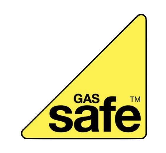Yellow triangular GAS safe warning logo with black text