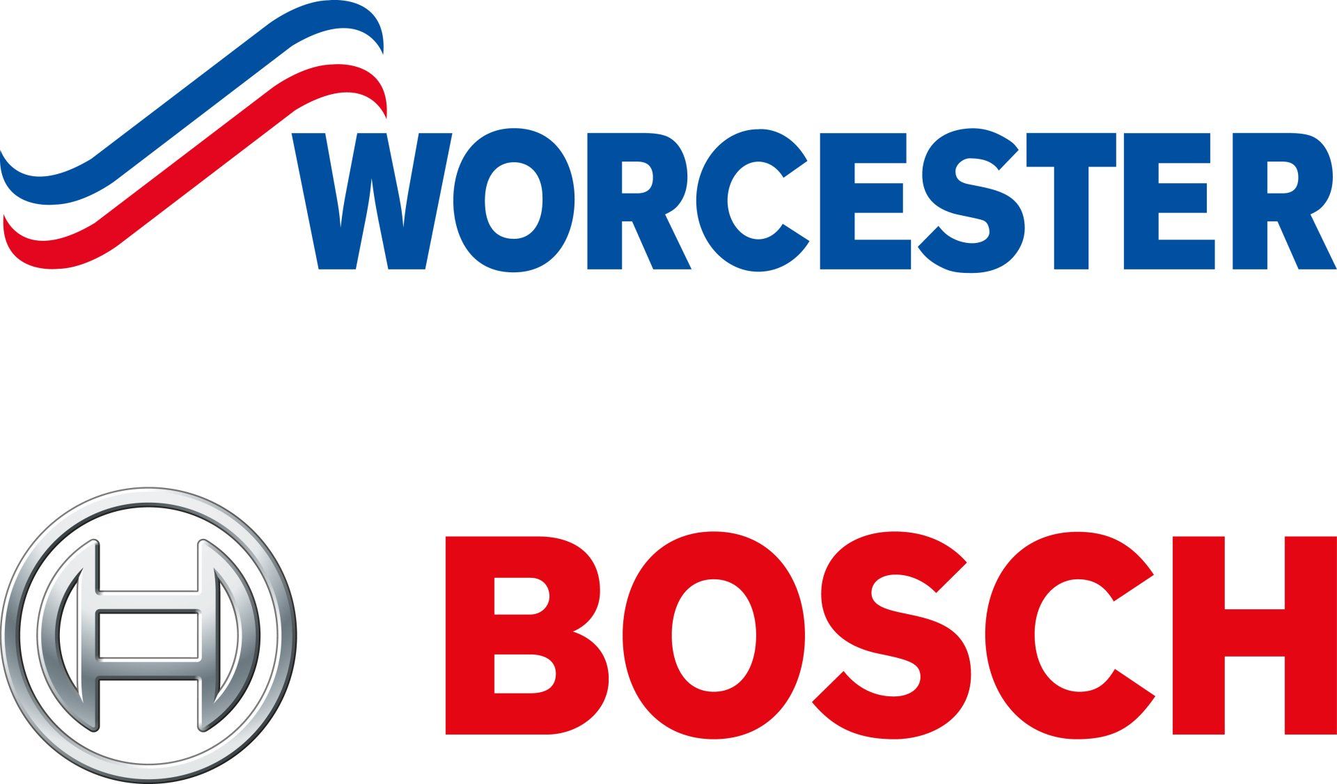 Worcester Bosch logos in blue, red, and silver on a white background