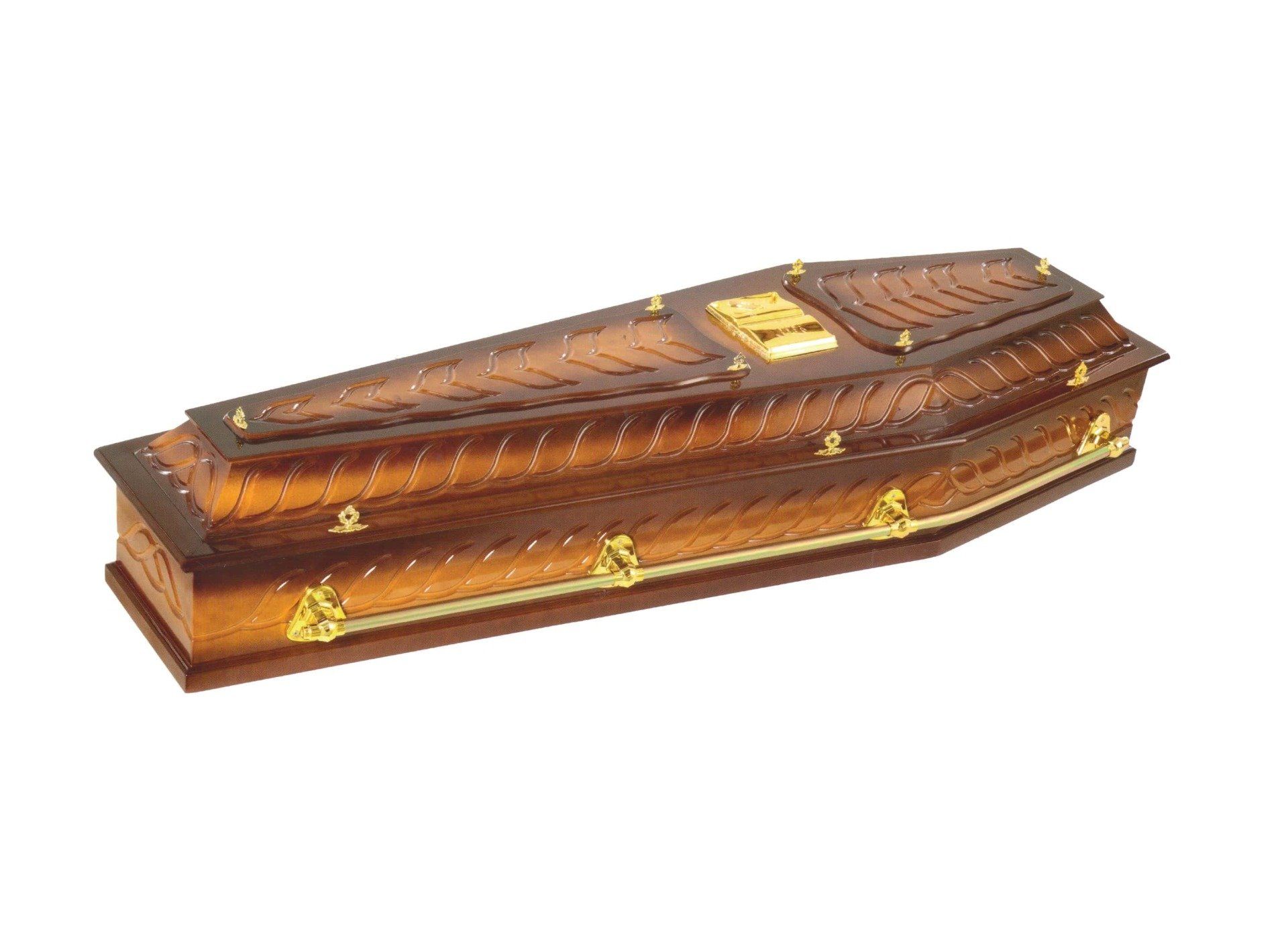 Urna Luxo 4 - toda entalhada, com visor, sobre tampa e bíblia Urna Luxo 4 - Funerária Central