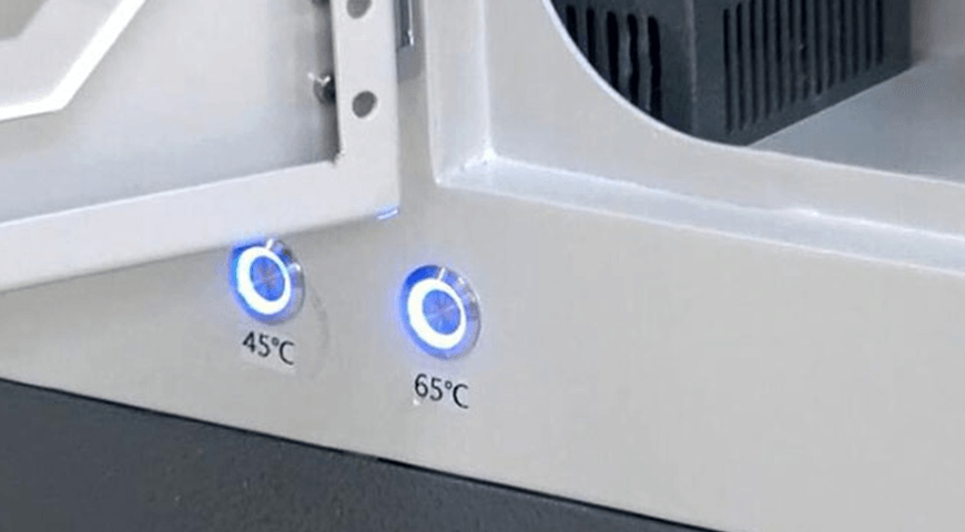 heated chamber with 2 temperature setting of 45°c and 65°c
