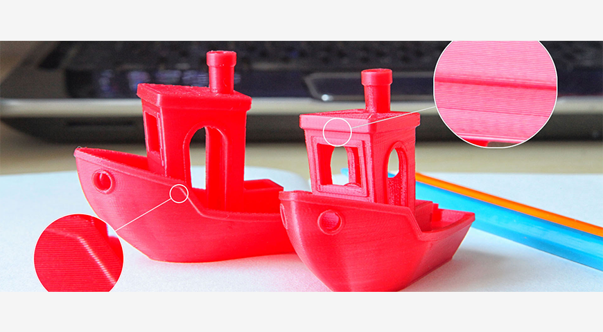 Zoom in at 3d printed benchy fine feature printed by Creatbot DX desktop 3d printer.