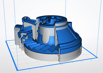 Its dual nozzle print head model, blue color is part and the white color is support material