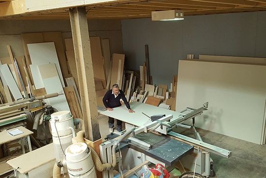 interior with person at work