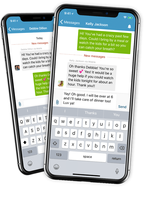 Two smartphones displaying text conversations.