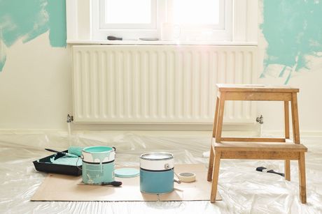 Steps paints and tools ready for decorating