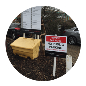 Site Safety Signs and two cars in the background