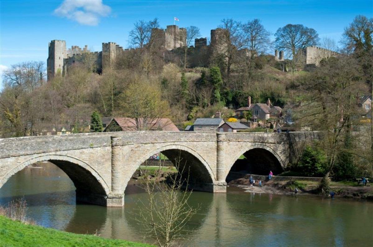 A bridge over a river with a castle in the background.