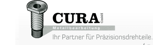 Logo of CURA, a metalworking company, featuring a stylized screw and the tagline 