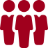 Three red people standing next to each other on a white background.