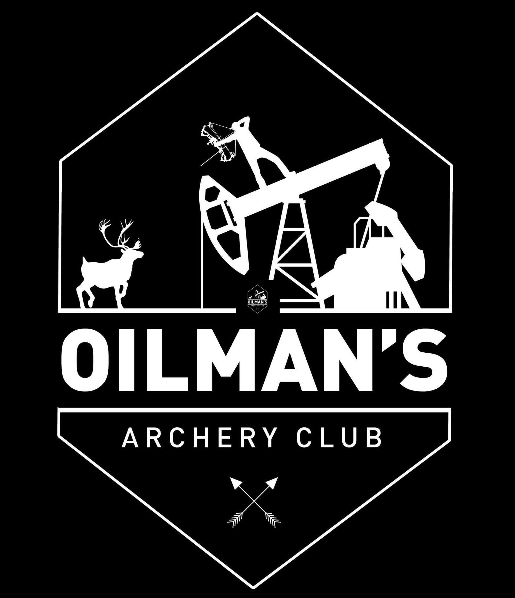 The logo for oilman 's archery club is white on a black background.