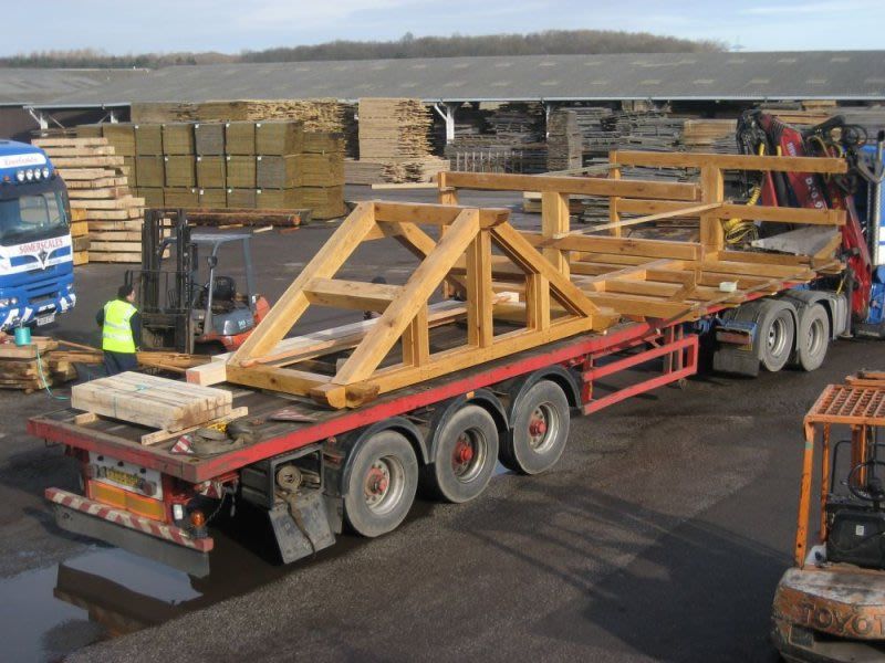 Timber frames loaded onto a lorry