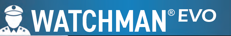 WATCHMAN EVO logo with a white worker icon on a blue banner
