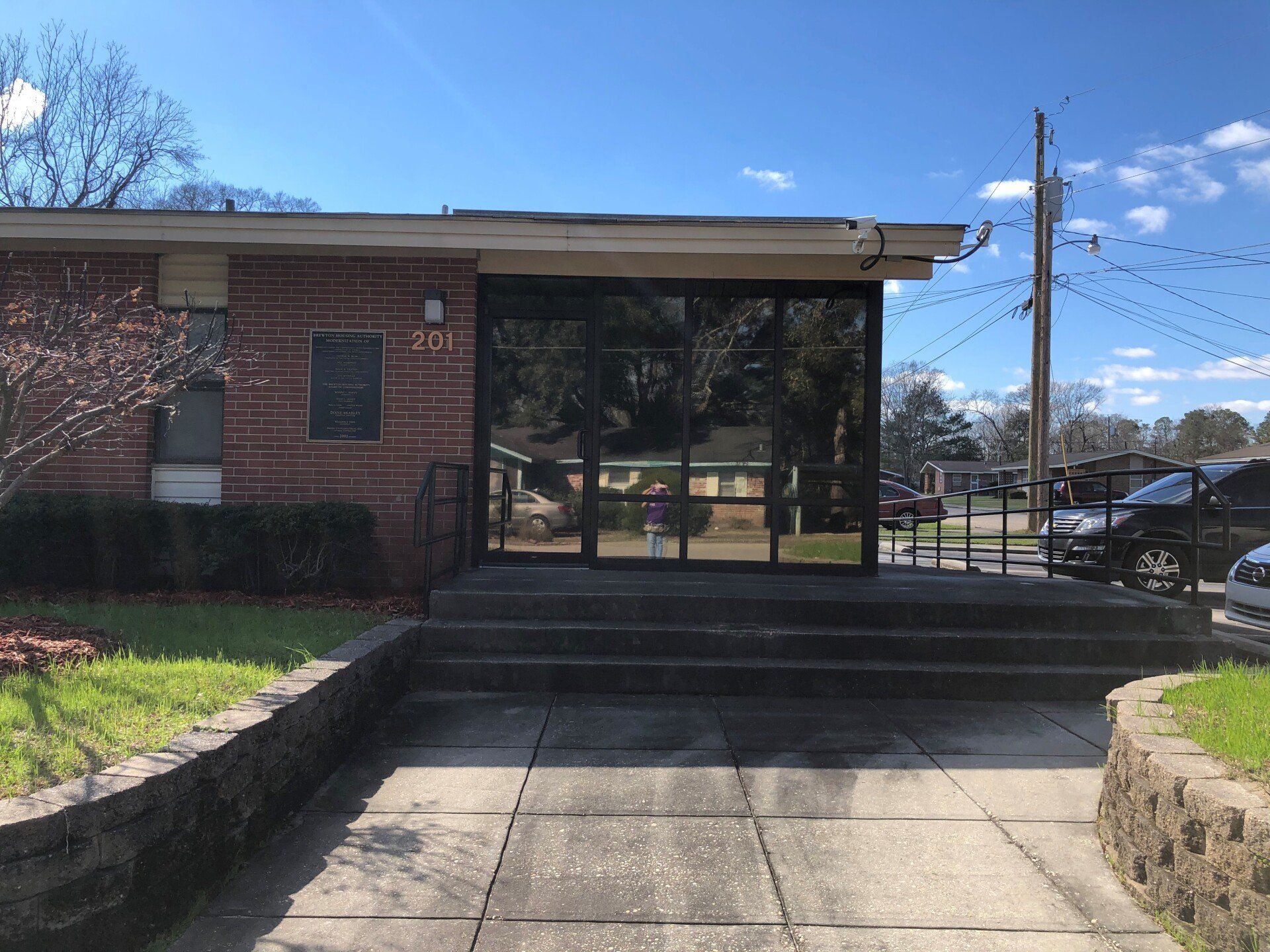 business window tinting in Brewton AL - after SPF Storefront Tint installed adding maximum Energy Efficiency along with 1-way privacy in Brewton, AL