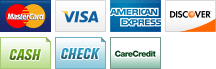 We accept Visa, MasterCard, AmericanExpress, Discover, Cash, Check, CareCredit We accept Visa, MasterCard, AmericanExpress, Discover, Cash, Check, CareCredit