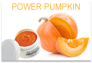 Ein Bild von einem Kürbis neben einem Glas mit der Aufschrift „Power Pumpkin“