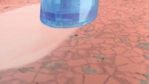 Eine Nahaufnahme einer Wasserflasche auf einem Tisch.