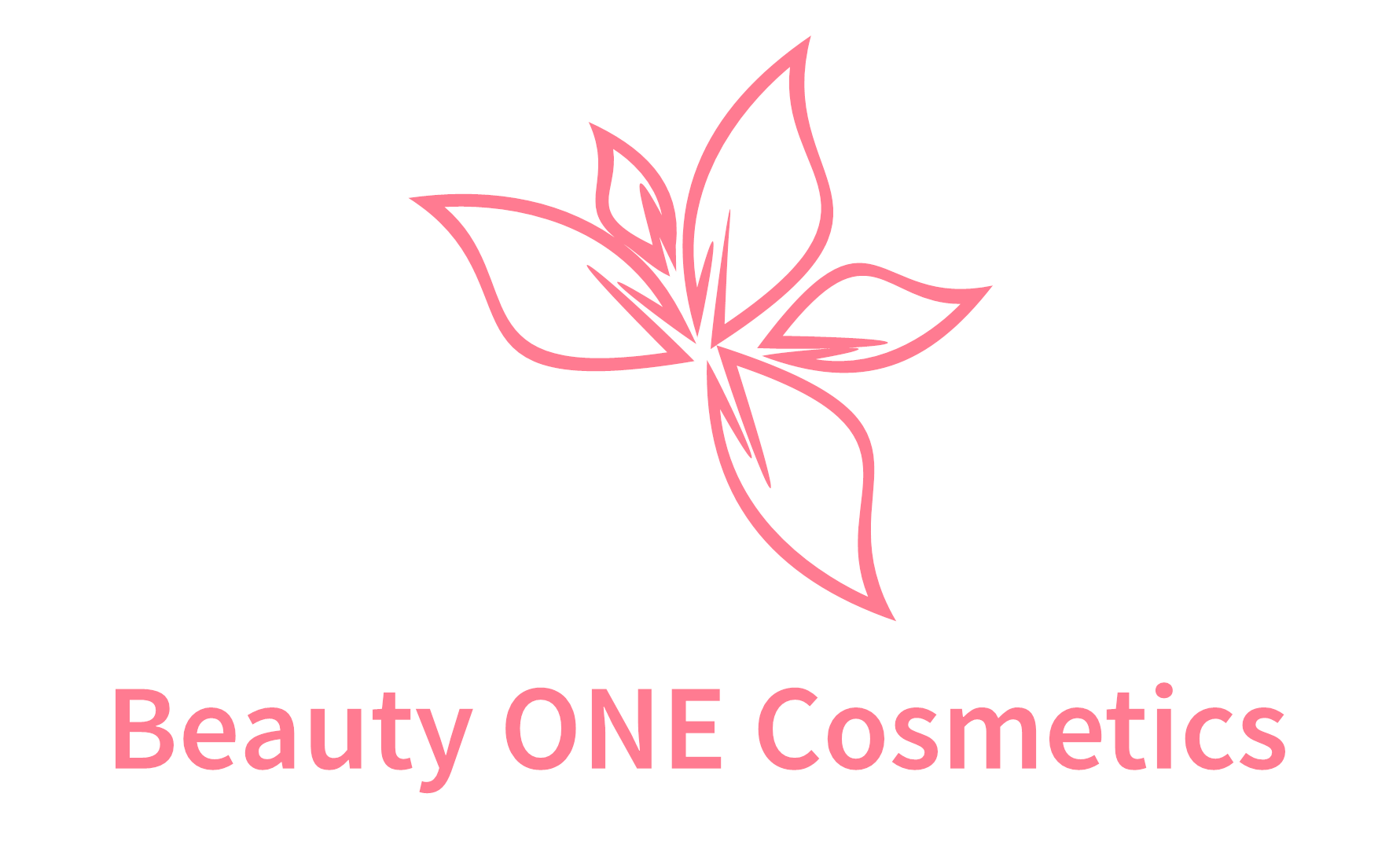 Das Logo von Beauty One Cosmetics ist eine rosa Blume mit Blättern.