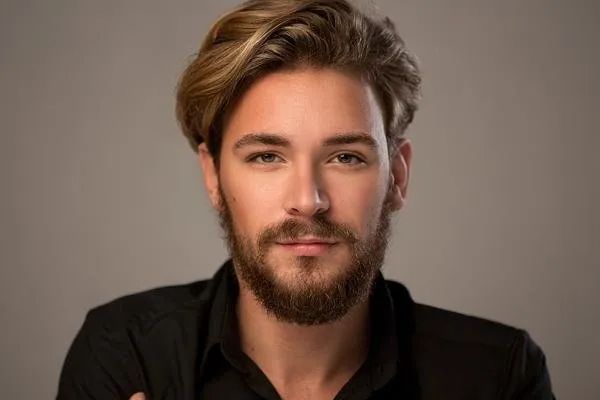 ragazzo con capelli biondo scuro e ciuffo lungo