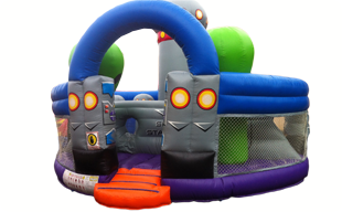 A bouncy house that looks like a space ship