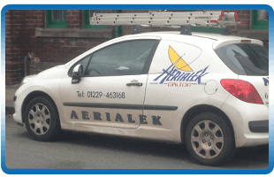 To purchase aerial spares in Dalton-in-Furness call 01229 463 168 Lettered up Aerialek car